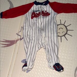 Daddy's Rookie Red and White Striped Kids One Piece